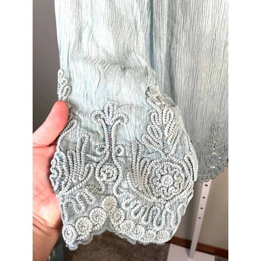 Soft Surroundings Medium‎ Silk Tunic Top Beach Vacation Blue Coral Shirt